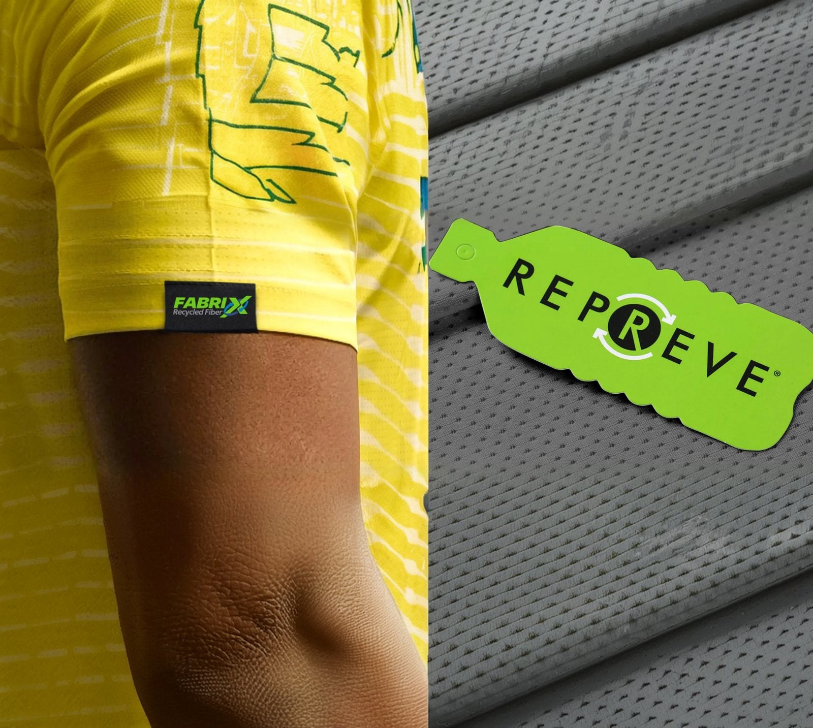 FabriX Recycled Fiber label on a yellow Lexa jersey sleeve