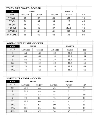 SOCCER SIZE CHART